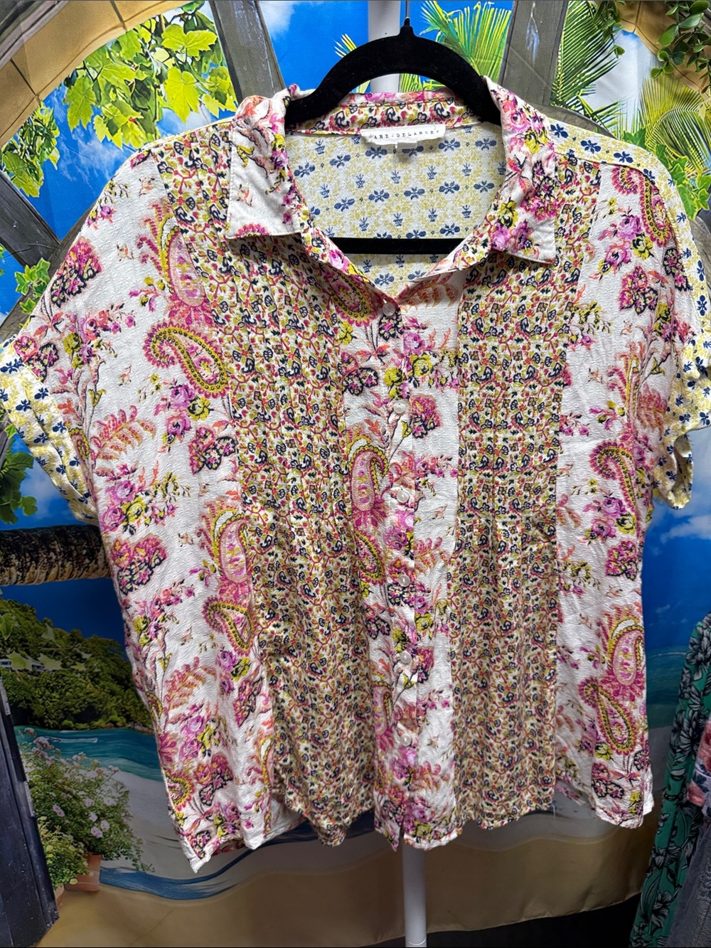 Jane and Delaney Floral Paisley Button-Front Top